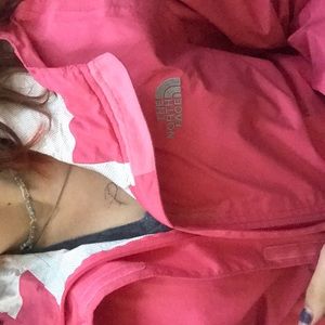 Pink north face rain coat